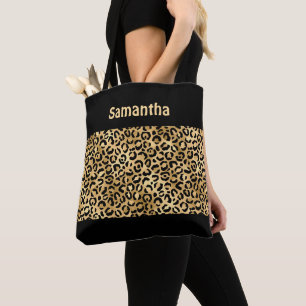 Tote Bag Monogram Or Imprimé Léopard Noir Doré Animal