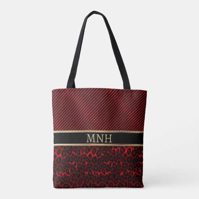 Tote Bag Monogram Red Leopard Animal Print (Dos)