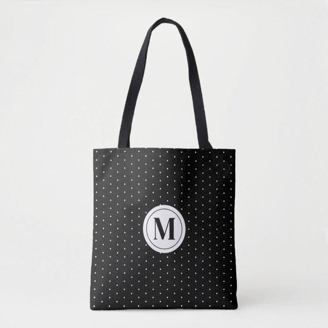 Tote Bag Monogramme à points polka noirs et blancs (Devant)