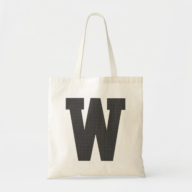 Tote Bag Monogramme à points polka noirs et blancs (Devant)