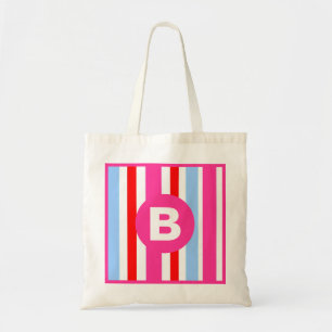 Tote Bag Monogramme à rayures de bonbons rose et bleu vif