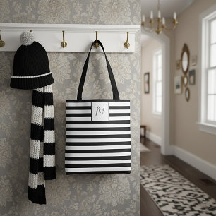 Tote Bag Monogramme à rayures simple moderne