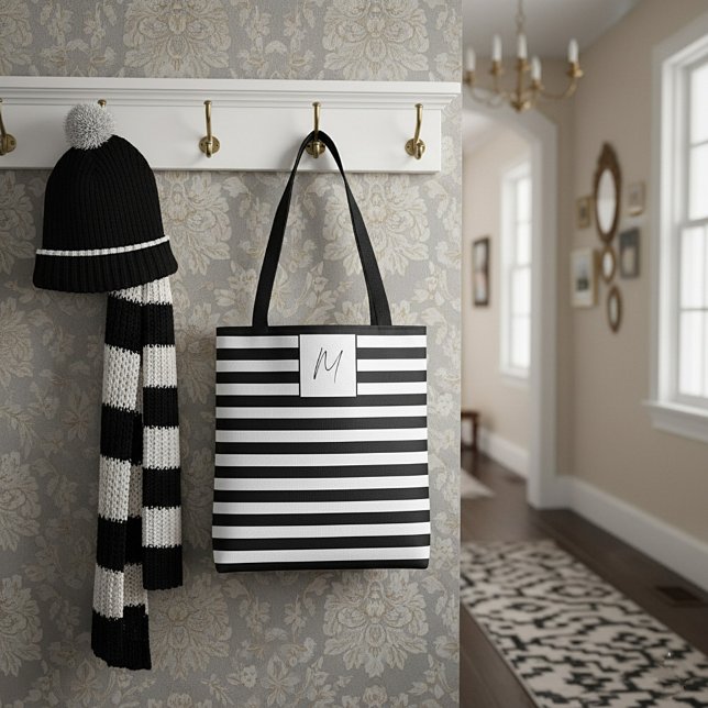 Tote Bag Monogramme à rayures simple moderne (Créateur téléchargé)
