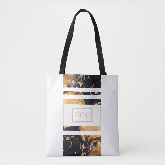 Tote Bag Monogramme Abstrait bleu foncé (Devant)