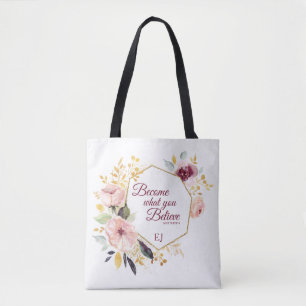 Tote Bag Monogramme Aquarelle Florale Or Matthieu Écriture