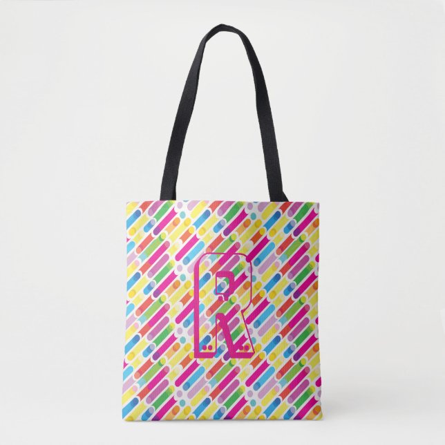 Tote Bag Monogramme Arc-en-ciel lignes diagonales Motif Pop (Devant)