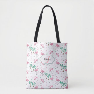 Tote Bag Monogramme atomique de style de Flamants roses et