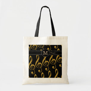 Tote Bag monogramme avec notes de musique dorées