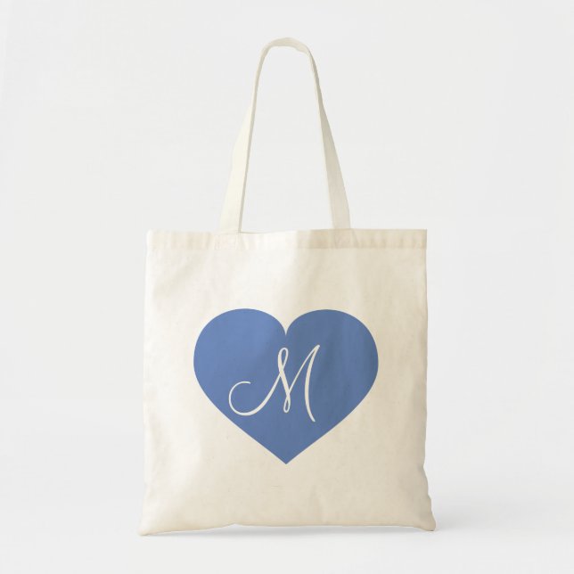 Tote Bag Monogramme Bébé Coeur Bleu (Devant)