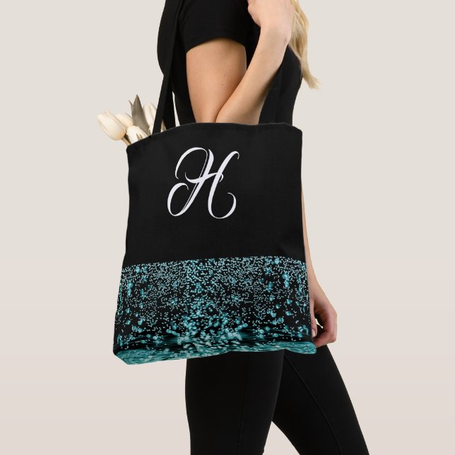 Tote Bag Monogramme Black White Elegant Water Bulle (De près)