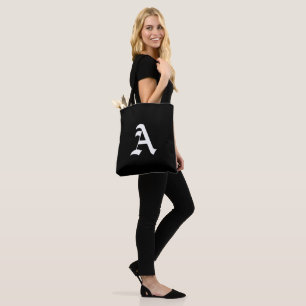 Tote Bag monogramme blanc A sur noir