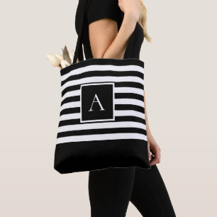 Tote Bag Monogramme BLANC NOIR CHIC de lettre de carré de