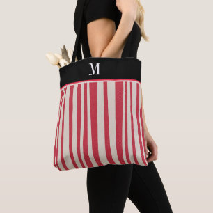 Tote Bag Monogramme blanc rouge de rayure