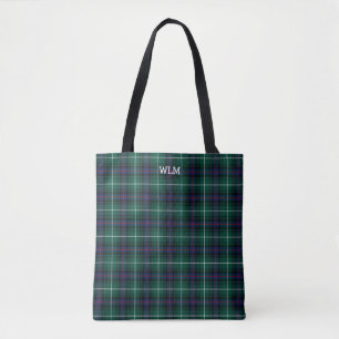 Tote Bag Monogramme bleu et vert de tartan de MacDonald de