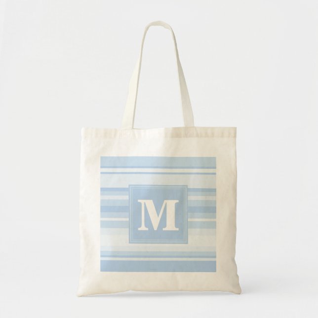 Tote Bag Monogramme Bleu rayures (Devant)