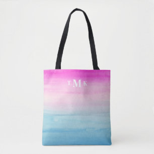 Tote Bag Monogramme bleu rose de l'aquarelle   d'Ombre