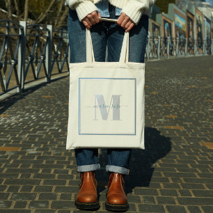 Tote Bag Monogramme Bleu Simple Minimaliste Plutôt Personna
