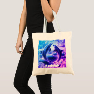 Tote Bag Monogramme Bleu & violet Dolphins Océan