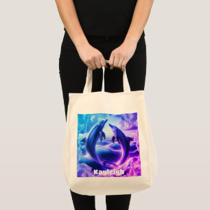 Tote Bag Monogramme Bleu & violet Dolphins Océan