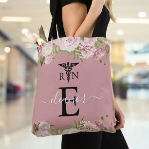 Tote Bag Monogramme Blush Floral Infirmière inscrite Gradua