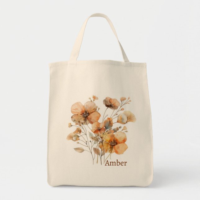 Tote Bag Monogramme botanique de fleurs sauvages bohème vin (Devant)