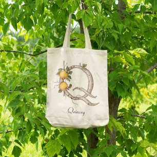 Tote Bag Monogramme Botanique de Fruit de Coing Élégant Q P