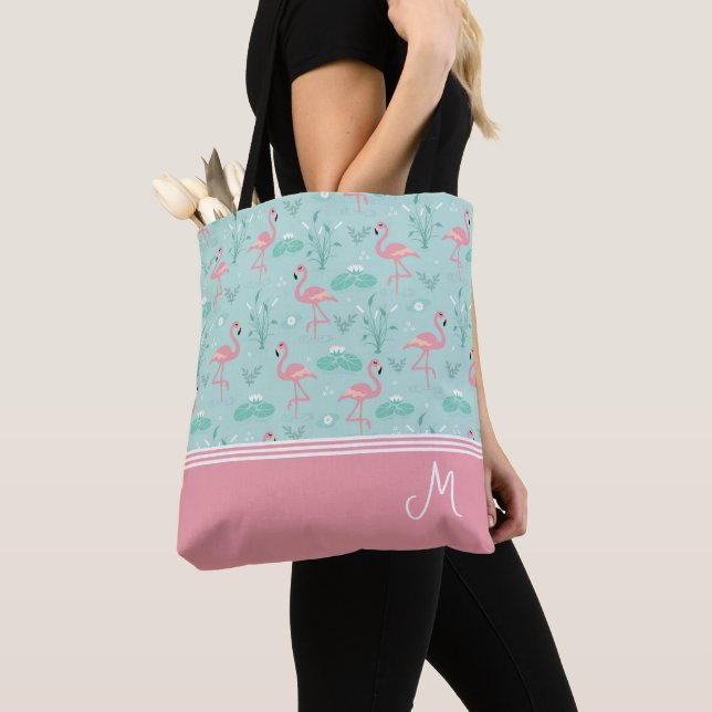 Tote Bag Monogramme cadeau Flamant rose personnalisé (De près)