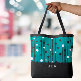 Tote Bag Monogramme Cercles Abstraits Lignes Noir Blanc Tur