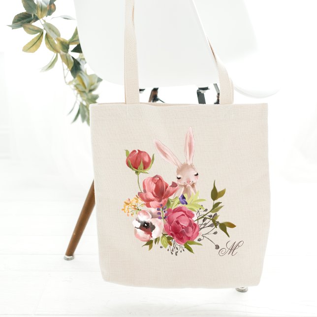 Tote Bag Monogramme Chic Lapin Floral Pâques (Créateur téléchargé)