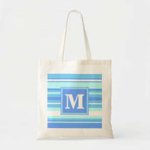 Tote Bag Monogramme ciel bandes bleues