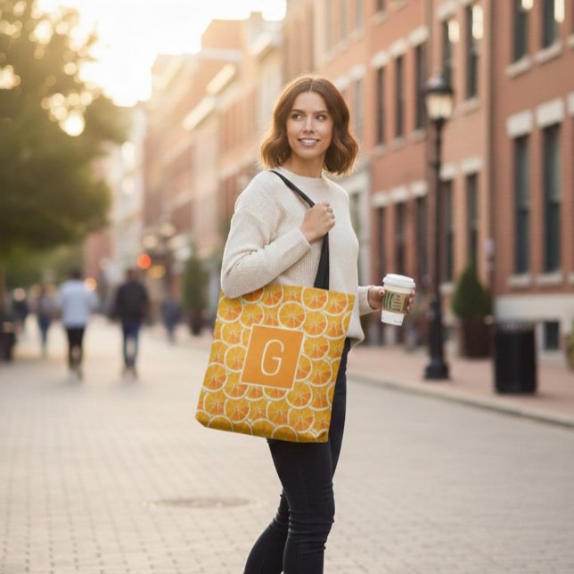 Tote Bag Monogramme Citron Orange Personnalisé  (Créateur téléchargé)