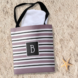 Tote Bag Monogramme clasique tendance violet noir blanc ray
