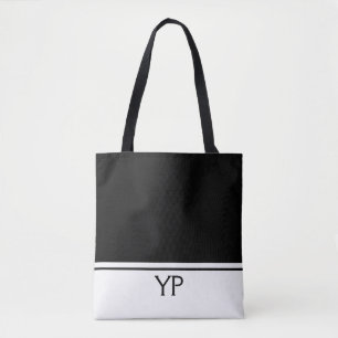 Tote Bag Monogramme classique des initiales en noir et blan
