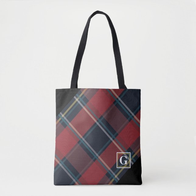 Tote Bag Monogramme classique en carton rouge, bleu et noir (Devant)