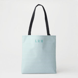 Tote Bag Monogramme Classique Rayé Bleu Menthe Initiales