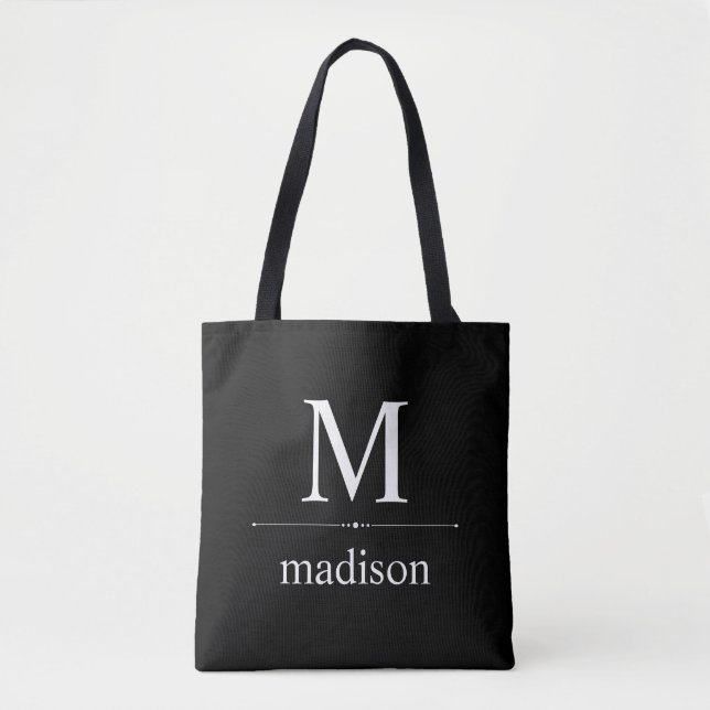 Tote Bag Monogramme classique simple en noir et blanc (Devant)