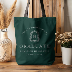 Tote Bag Monogramme Crête Vert Foncé Blanc Remise des diplô