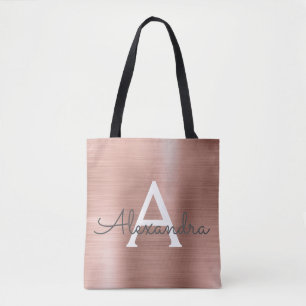Tote Bag Monogramme d'acier inoxydable d'or de rose de rose