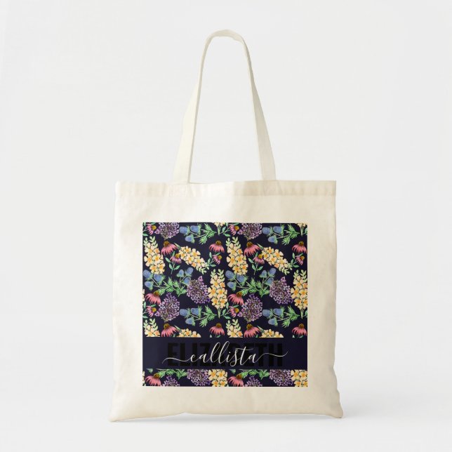 Tote Bag Monogramme d'aquarelle florale des Fleurs sauvages (Devant)