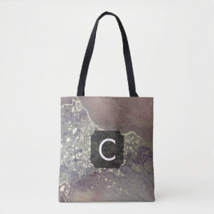 Tote Bag Monogramme d'art liquide violet poussiéreux et arg