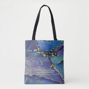 Tote Bag Monogramme d'art Turquoise et liquide or bleu viol