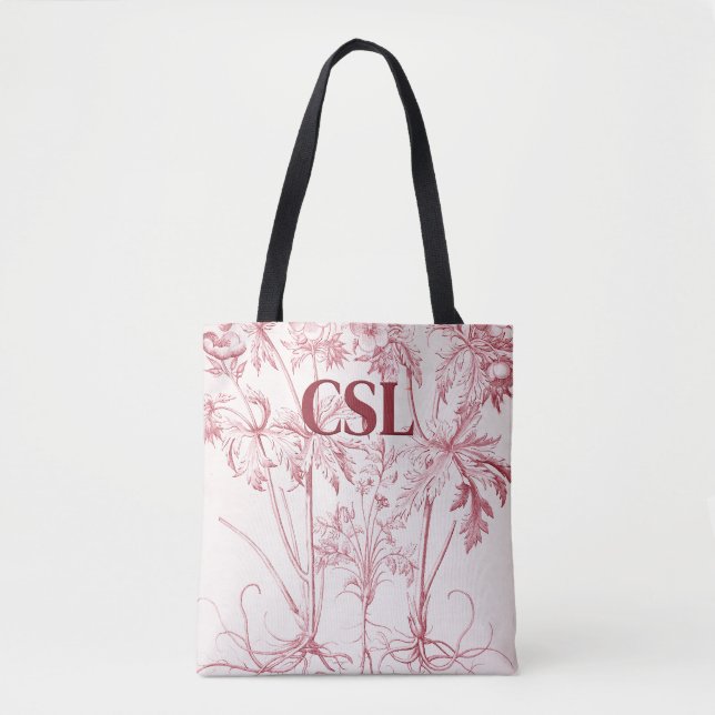 Tote Bag Monogramme d'art Vintage rose (Devant)