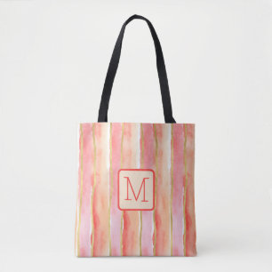 Tote Bag Monogramme de bloc de couleur orange à large rayur