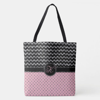 Tote Bag Monogramme de Chevron de parties scintillantes de
