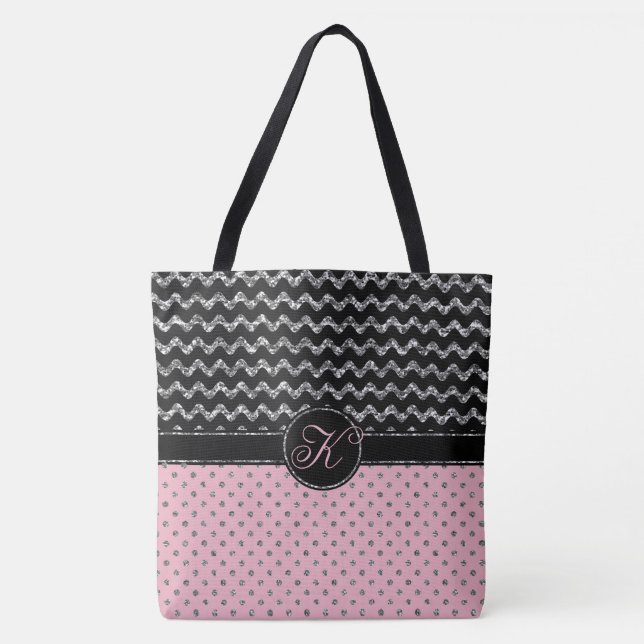 Tote Bag Monogramme de Chevron de parties scintillantes de (Devant)