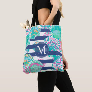 Tote Bag Monogramme de coquillage bleu marine