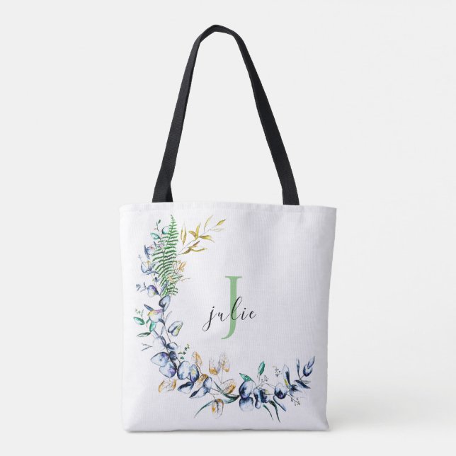 Tote Bag Monogramme de couronne botanique chic (Dos)