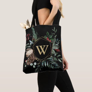 Tote Bag Monogramme de couronne de Noël géométrique Or mode