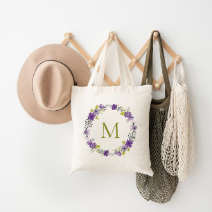 Tote Bag Monogramme de couronne florale lunaire