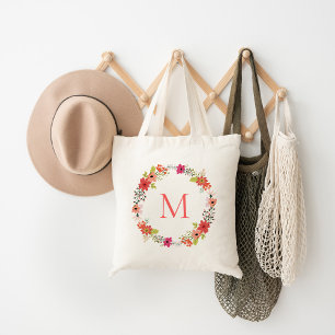Tote Bag Monogramme de couronne florale lunaire